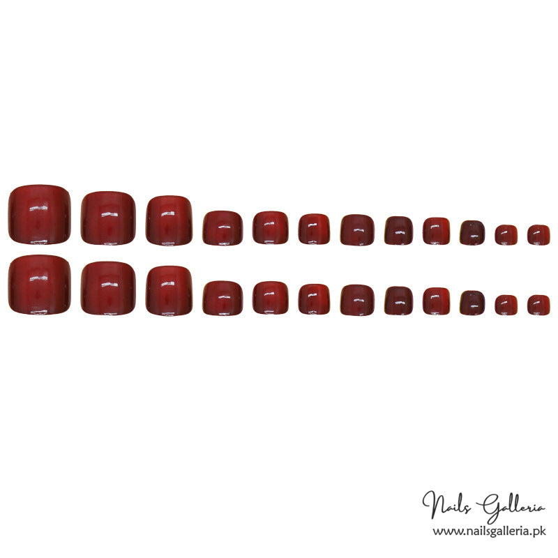 🍒 Crimson Elegance – Press-On Toe (24 Pcs) - Free Nail Kit Included - Nails Galleria