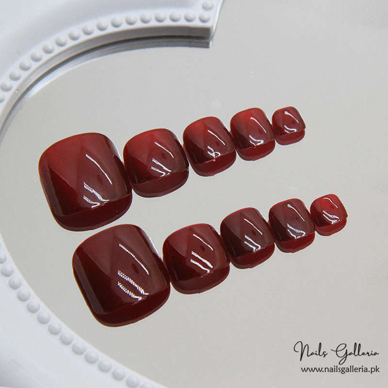 🍒 Crimson Elegance – Press-On Toe (24 Pcs) - Free Nail Kit Included - Nails Galleria