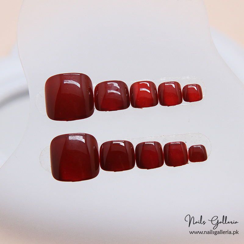 🍒 Crimson Elegance – Press-On Toe (24 Pcs) - Free Nail Kit Included - Nails Galleria