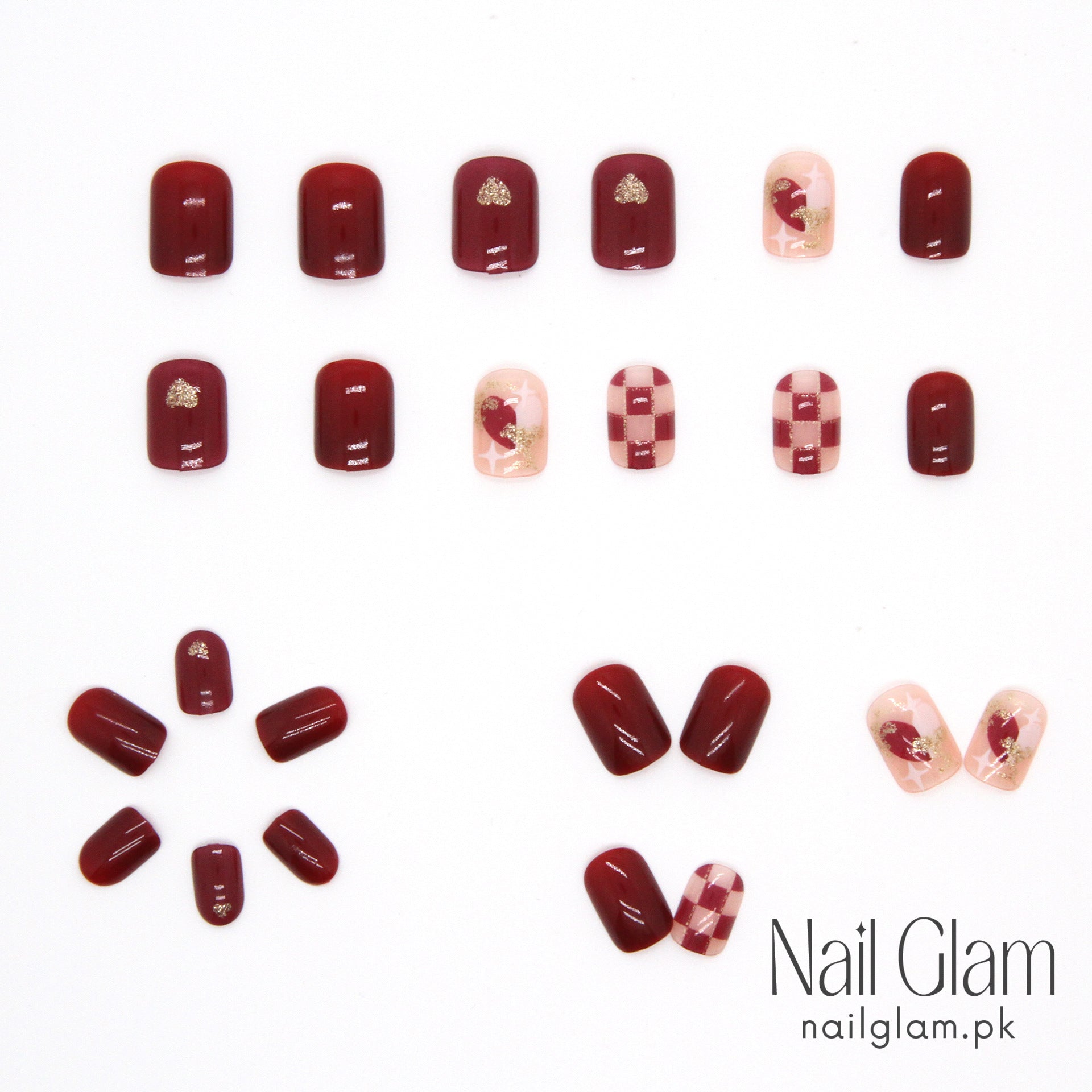 Heart and Check (24Pcs) - Nail Kit Included