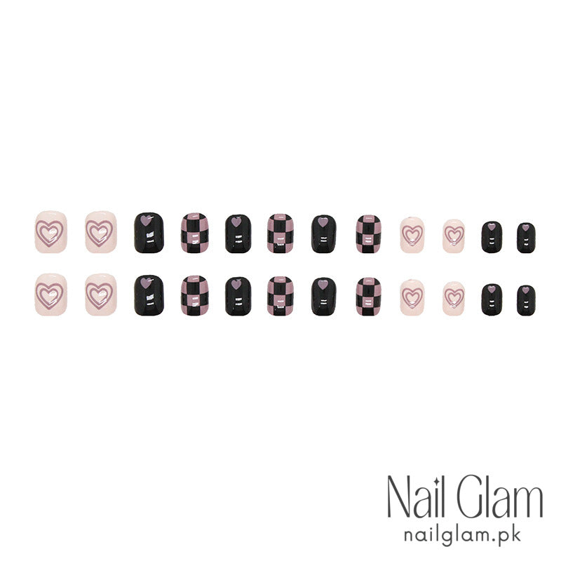 Nail Glam 21 - Cool Chessboard (24Pcs) - Nail Kit Included