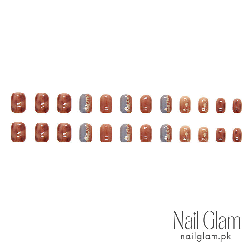 Glossy Brown (24Pcs) - Nail Kit Included