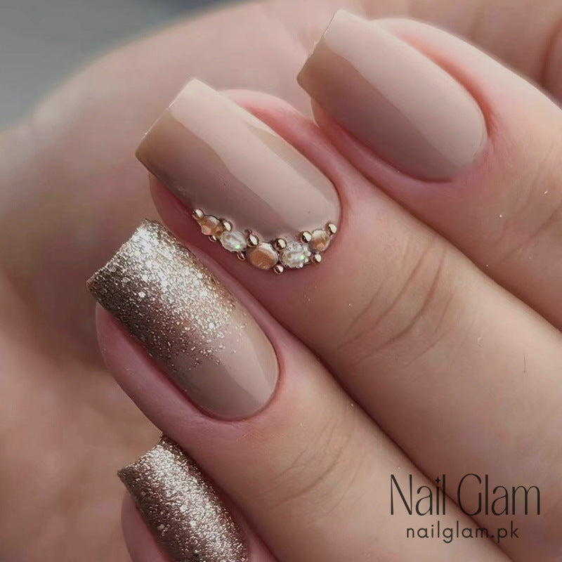 Nail Glam 26 - Nude Modern Square (24Pcs) - Nail Kit Included