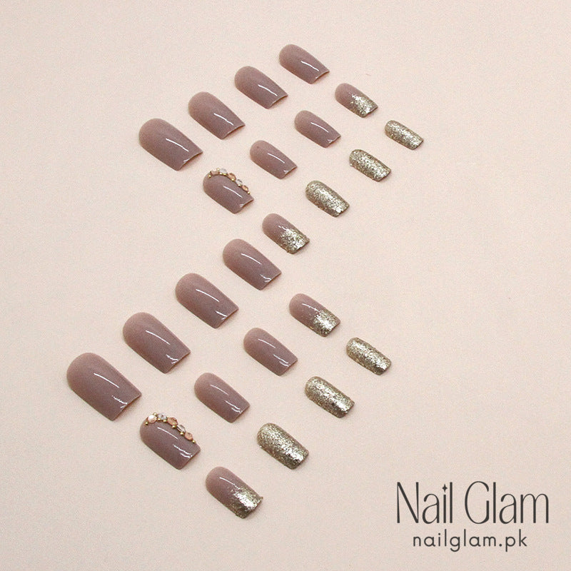 Nail Glam 26 - Nude Modern Square (24Pcs) - Nail Kit Included