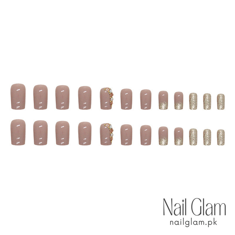 Nail Glam 26 - Nude Modern Square (24Pcs) - Nail Kit Included