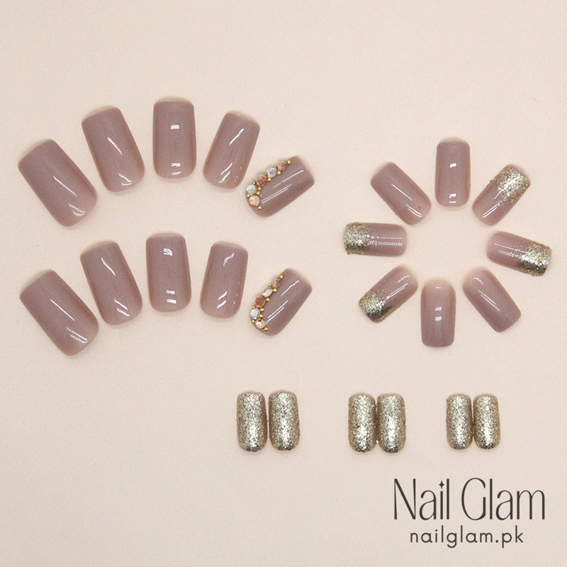 Nail Glam 26 - Nude Modern Square (24Pcs) - Nail Kit Included