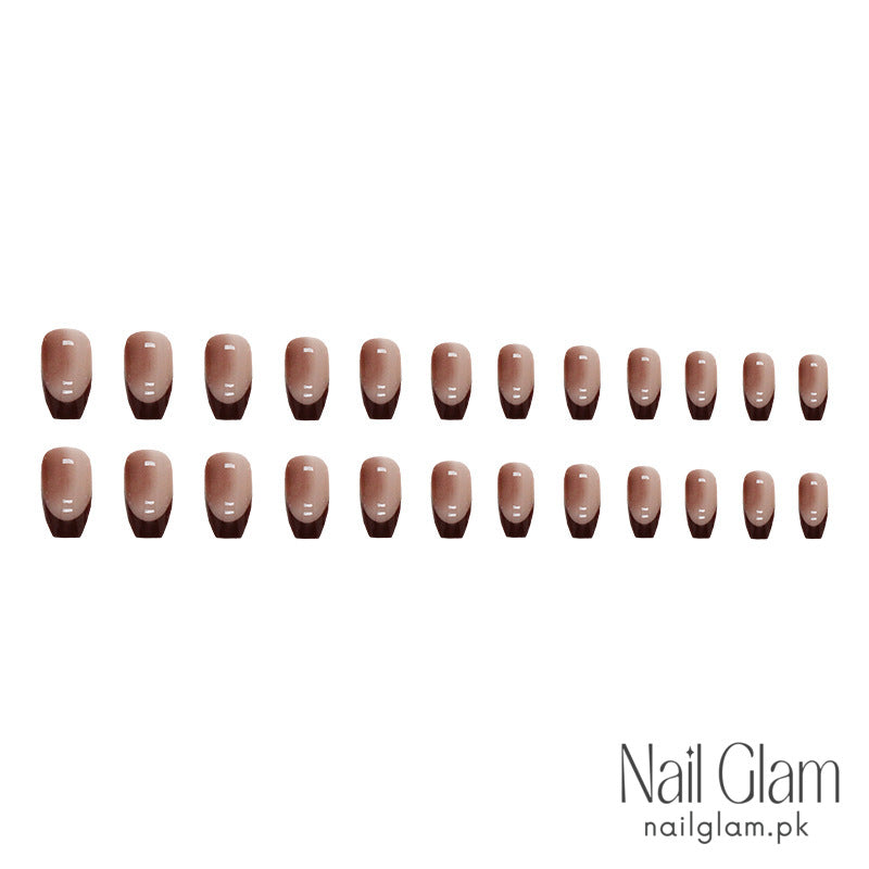 Nail Glam 31 - Brown French Tip (24Pcs) - Nail Kit Included