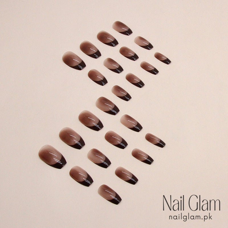 Nail Glam 31 - Brown French Tip (24Pcs) - Nail Kit Included