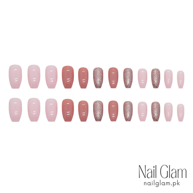 Nail Glam 35 - Glittery Accents (24Pcs) - Nail Kit Included