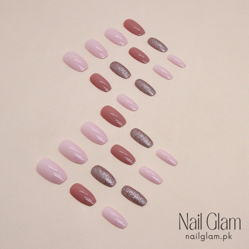 Nail Glam 35 - Glittery Accents (24Pcs) - Nail Kit Included