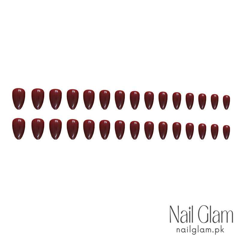 Nail Glam 51 - Elegant Wine Red (24Pcs) - Nail Kit Included