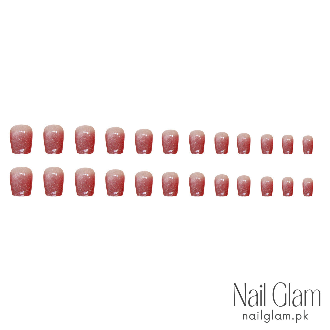 Nail Glam 53 - Burgundy Gradient (24Pcs) - Nail Kit Included