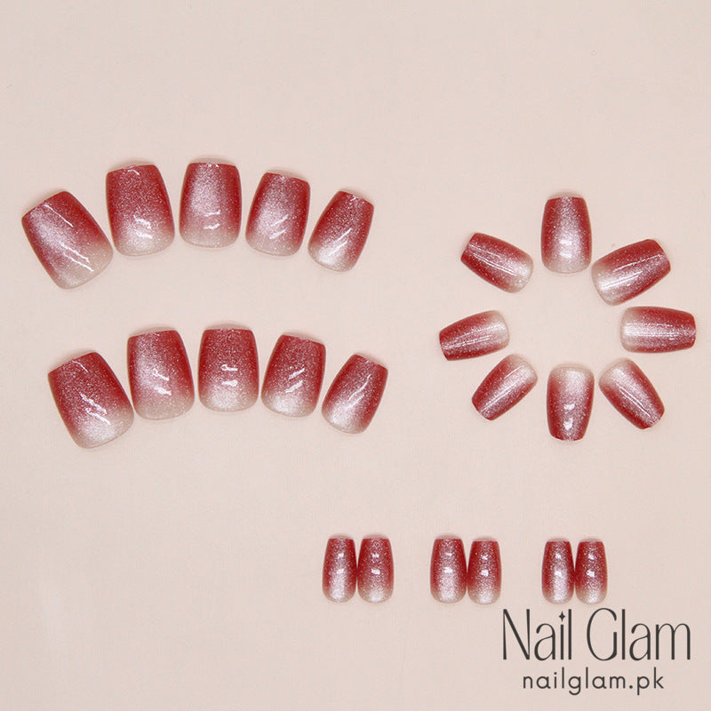 Nail Glam 53 - Burgundy Gradient (24Pcs) - Nail Kit Included