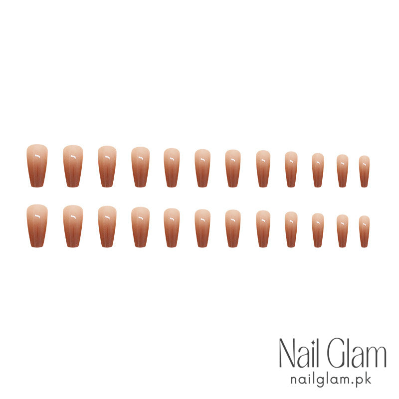 Brown Ombre Coffin (24Pcs) - Nail Kit Included
