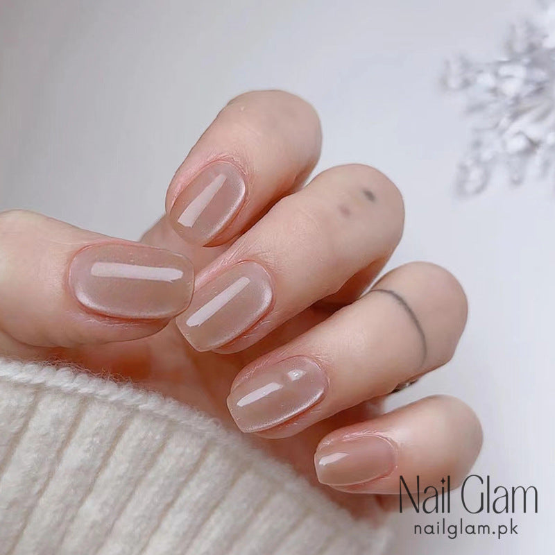 Nail Glam 61 - Nude Cat Eye (24Pcs) - Nail Kit Included