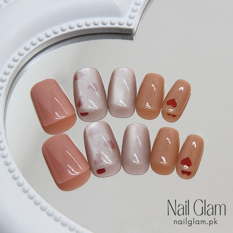 Nail Glam 63 - Delicate Red Heart Accent (24Pcs) - Nail Kit Included