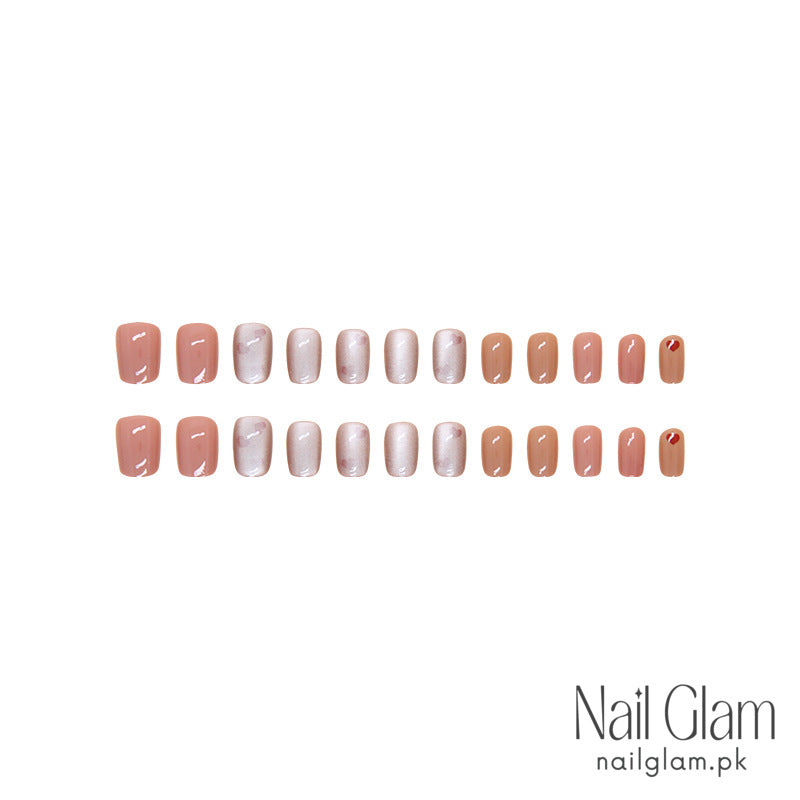 Nail Glam 63 - Delicate Red Heart Accent (24Pcs) - Nail Kit Included