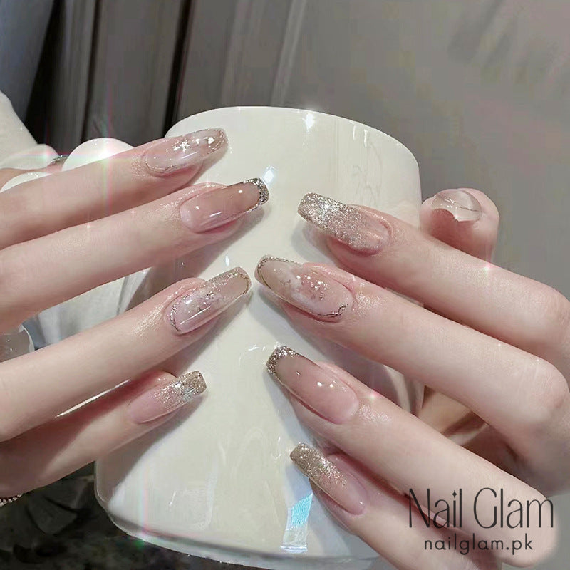 Nail Glam 75 - Nude Glitter (24Pcs) - Nail Kit Included