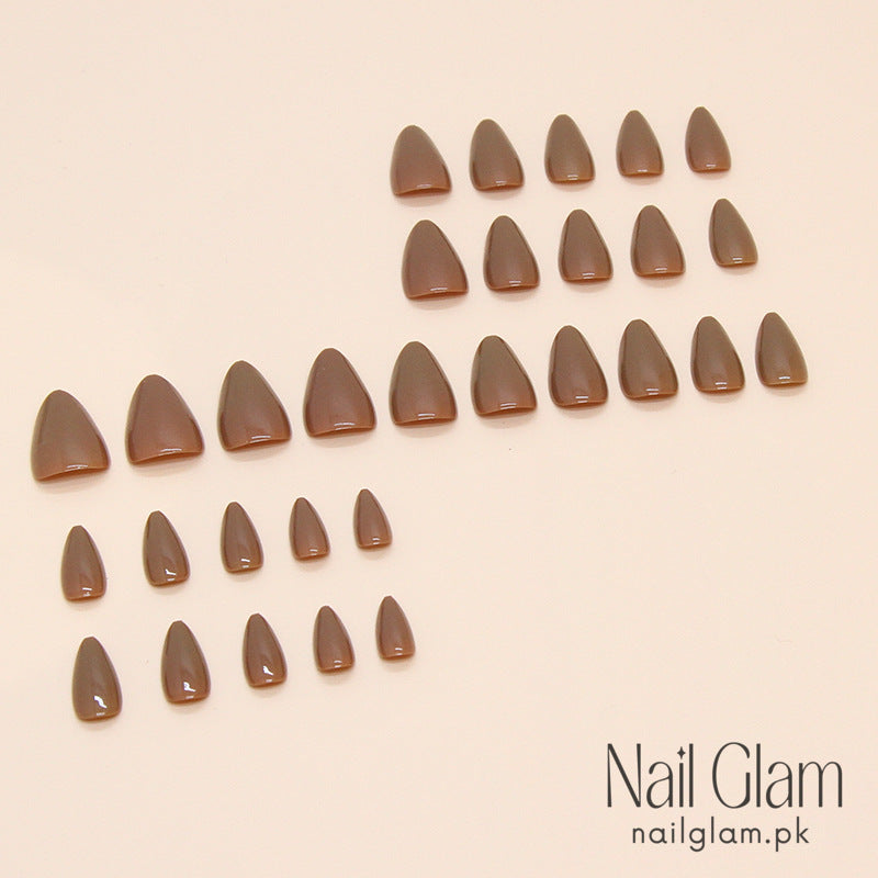 Nail Glam 77 - Warm Brown (24Pcs) - Nail Kit Included