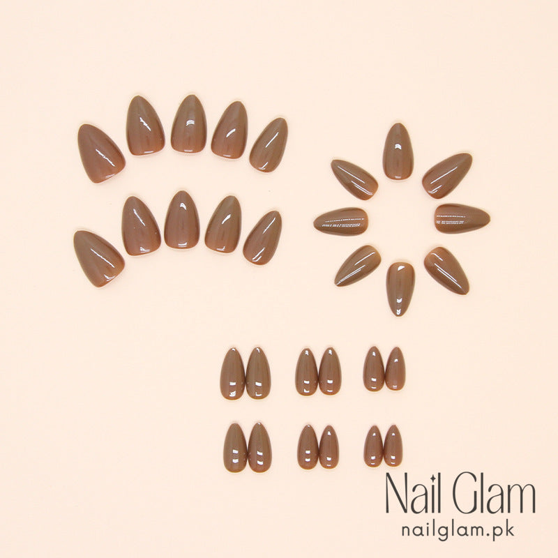 Nail Glam 77 - Warm Brown (24Pcs) - Nail Kit Included