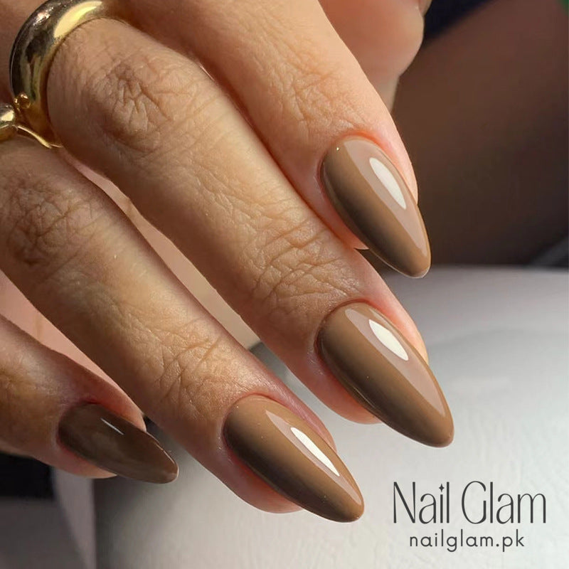 Nail Glam 77 - Warm Brown (24Pcs) - Nail Kit Included
