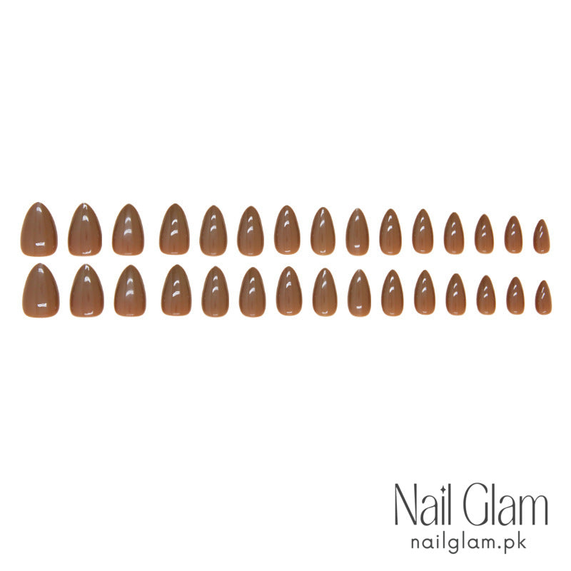 Nail Glam 77 - Warm Brown (24Pcs) - Nail Kit Included