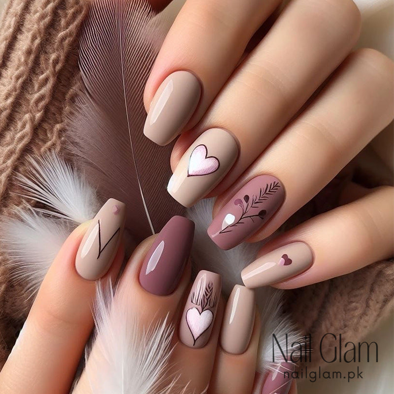 Nail Glam 79 - Heart & Floral (24Pcs) - Nail Kit Included