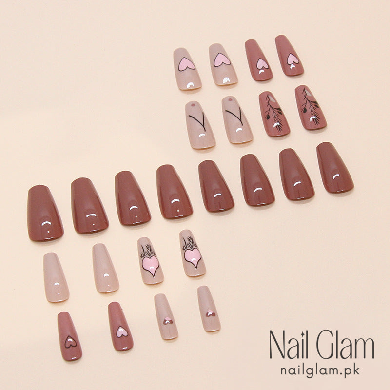 Nail Glam 79 - Heart & Floral (24Pcs) - Nail Kit Included