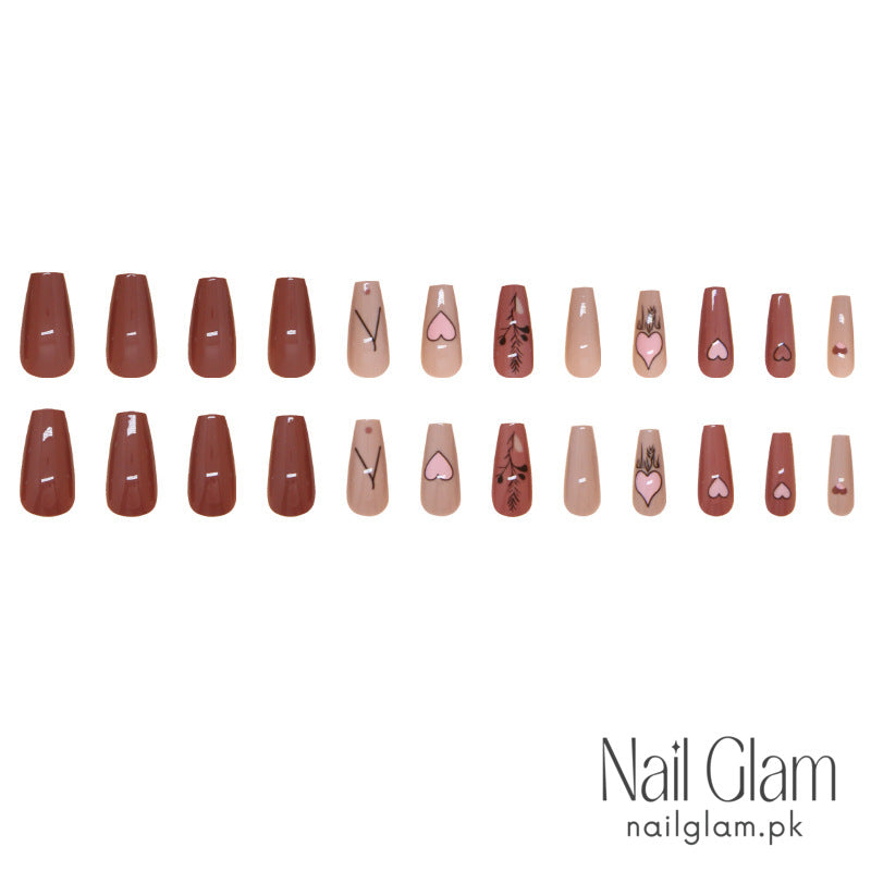 Nail Glam 79 - Heart & Floral (24Pcs) - Nail Kit Included