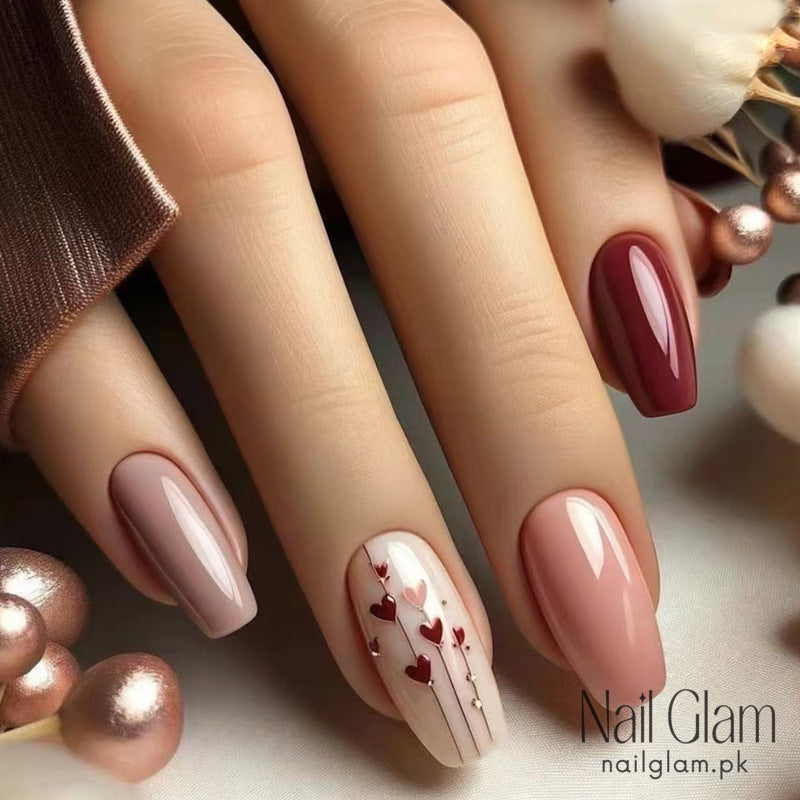Nail Glam 90 - Heart and Line Art Accents (24Pcs) - Nail Kit Included
