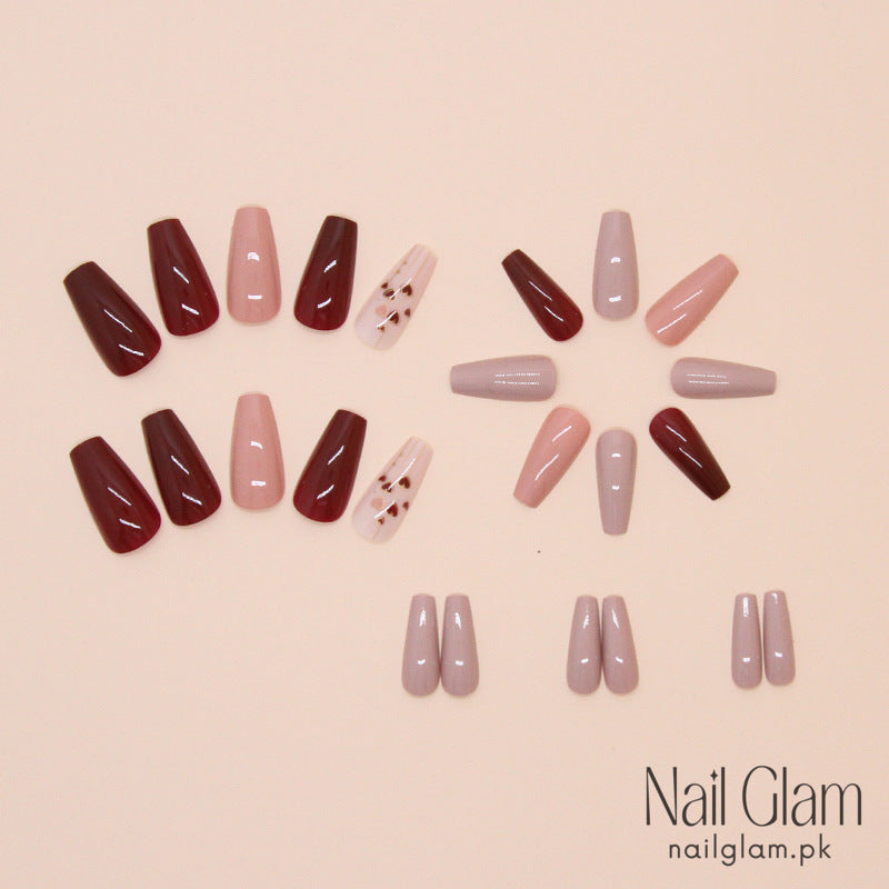 Nail Glam 90 - Heart and Line Art Accents (24Pcs) - Nail Kit Included