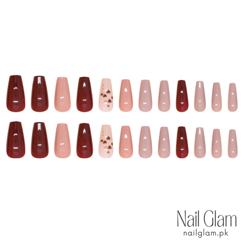 Nail Glam 90 - Heart and Line Art Accents (24Pcs) - Nail Kit Included