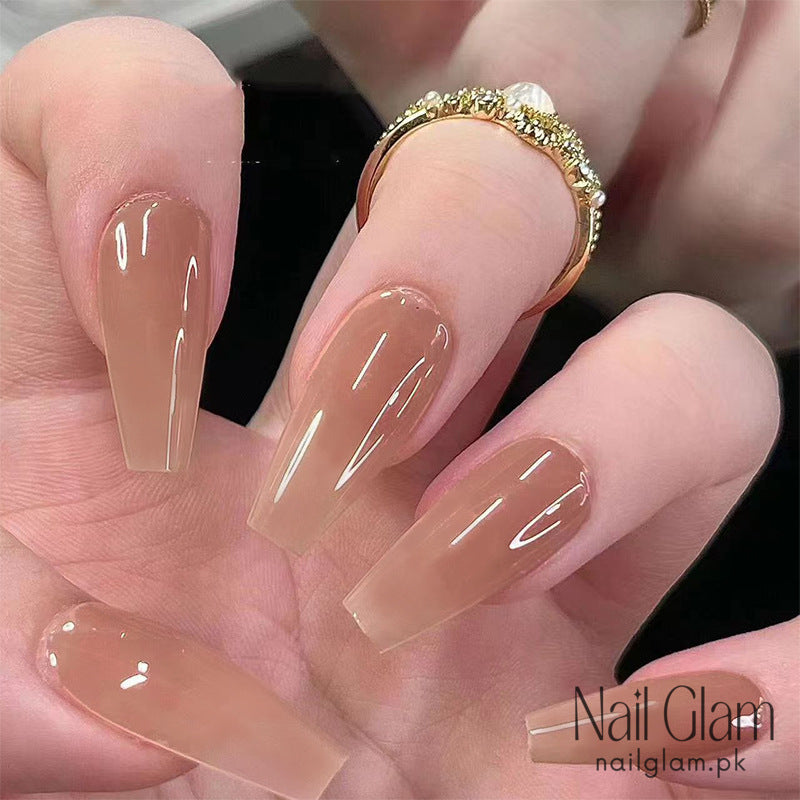 Nail Glam 096 - Brown Coffin Press-On Nails (24Pcs) - Nail Kit Included