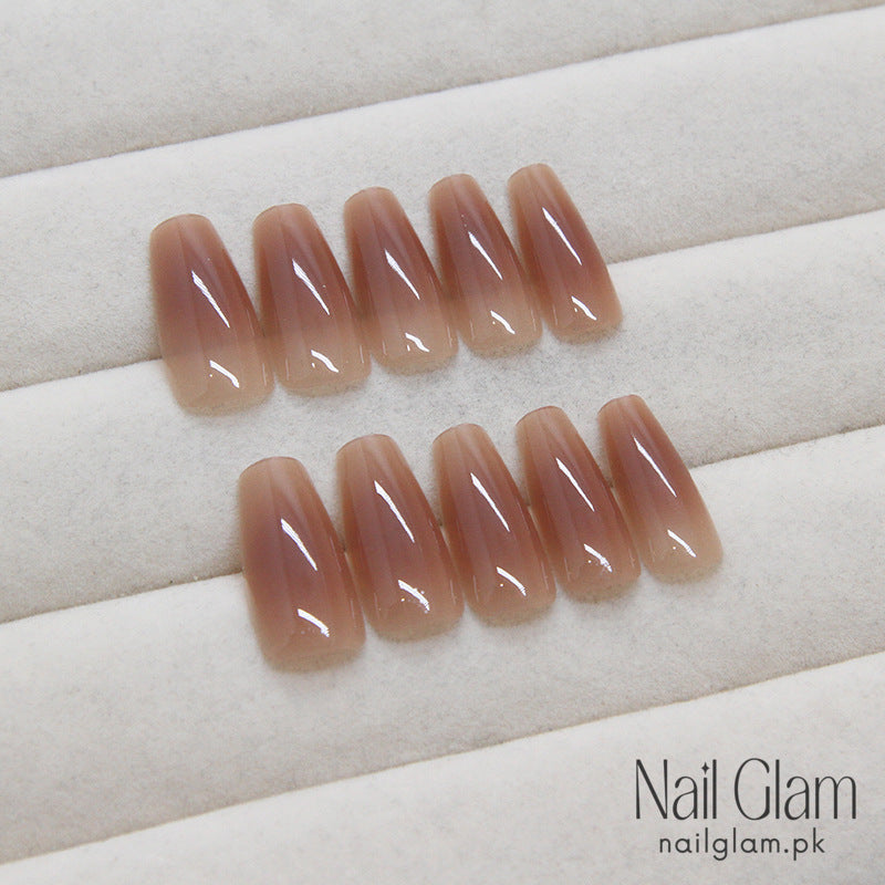 Nail Glam 096 - Brown Coffin Press-On Nails (24Pcs) - Nail Kit Included