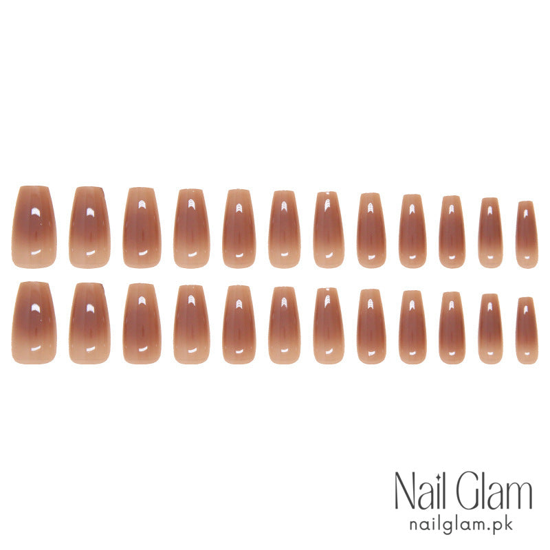 Nail Glam 096 - Brown Coffin Press-On Nails (24Pcs) - Nail Kit Included