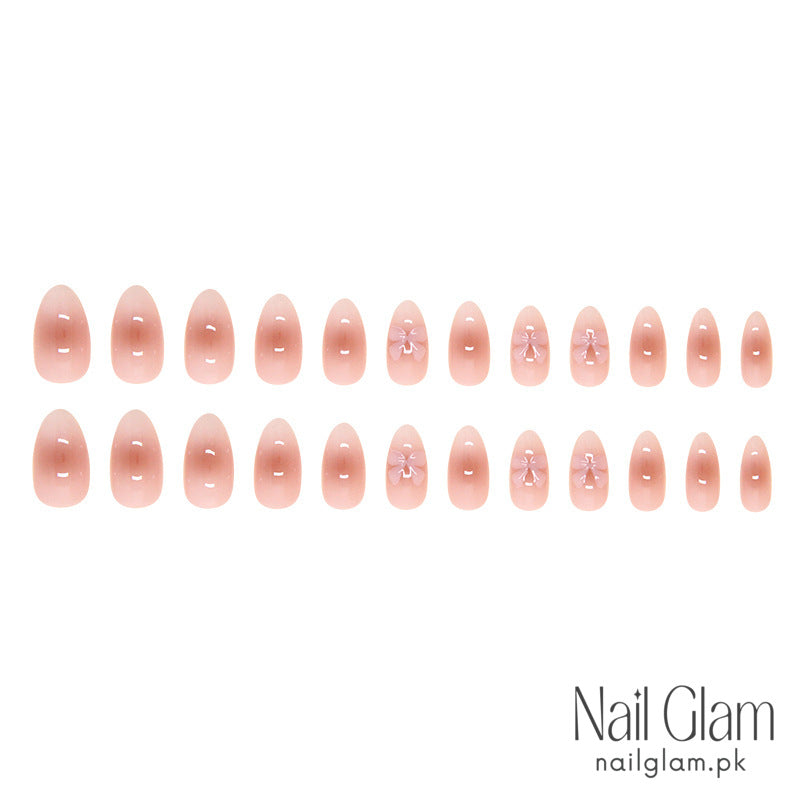 Natural Nude Bow Press-On Nails (24Pcs) - Nail Kit Included