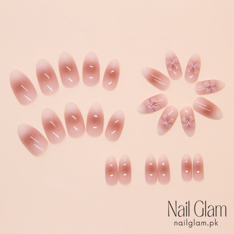 Natural Nude Bow Press-On Nails (24Pcs) - Nail Kit Included