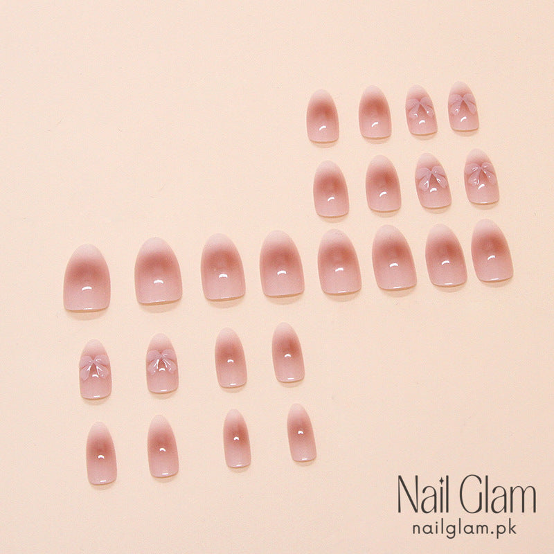 Natural Nude Bow Press-On Nails (24Pcs) - Nail Kit Included