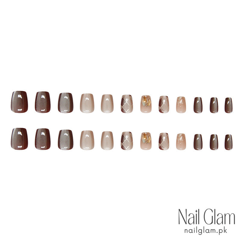 Nail Glam 101 - Coffee Ice Cat Eyes Press-On Nails (24Pcs) - Nail Kit Included