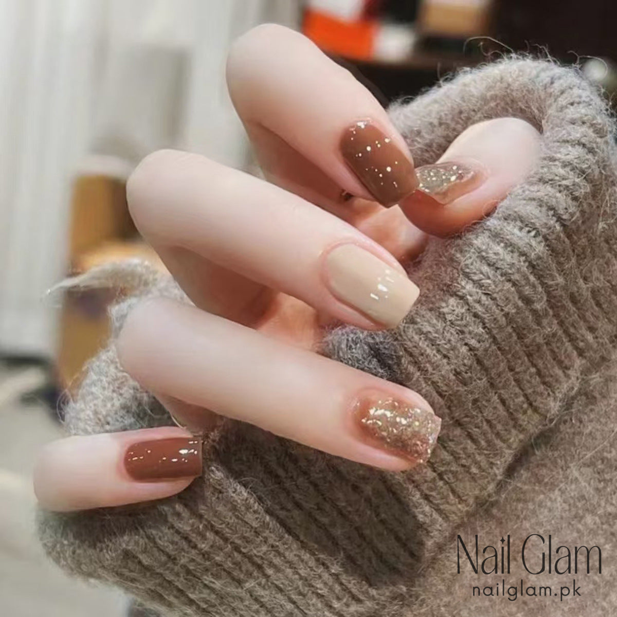 Nail Glam 103 - Ice Coffee Press-On Nails (24Pcs) – Nail Kit Included