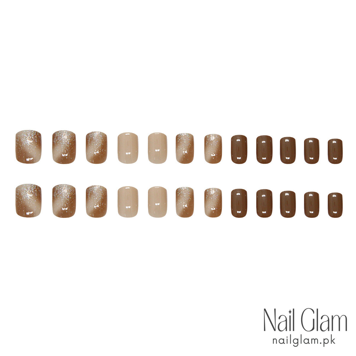 Nail Glam 103 - Ice Coffee Press-On Nails (24Pcs) – Nail Kit Included