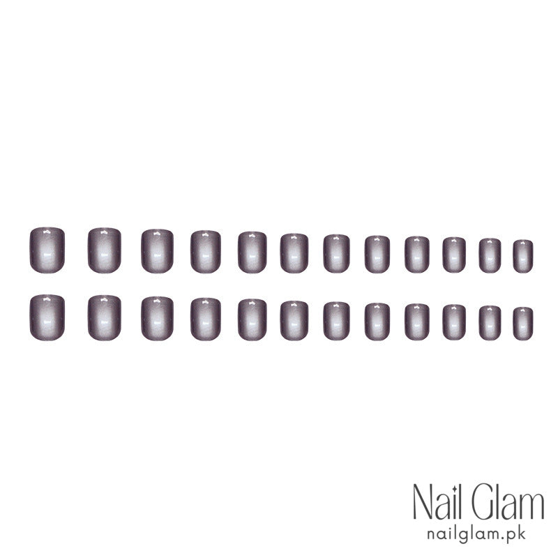 Nail Glam 104 - Cool Gray Cat’s Eye Press-On Nails (24Pcs) - Nail Kit Included