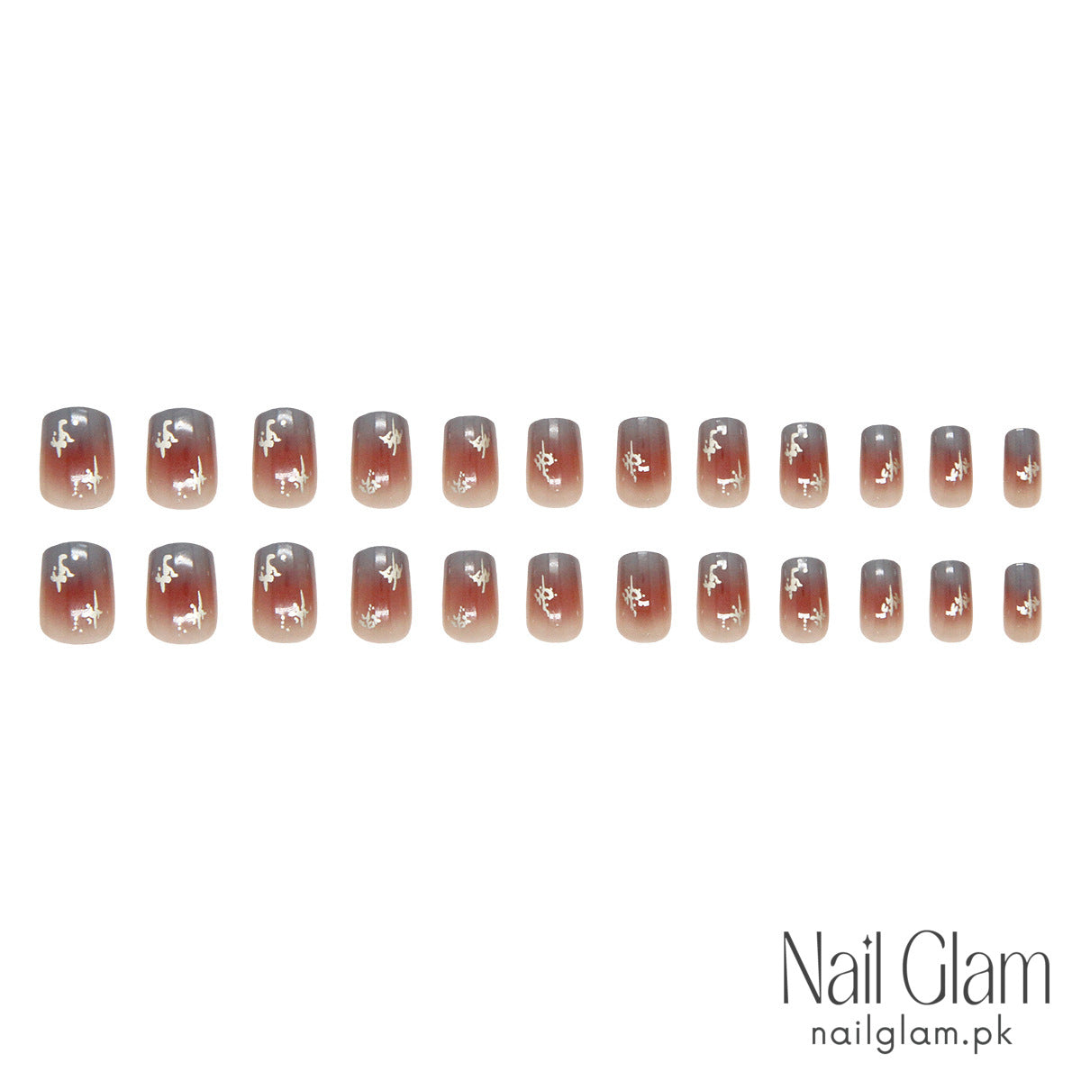 Nail Glam 108 - Haze Blue & Red Brown Press-On Nails (24Pcs) - Nail Kit Included
