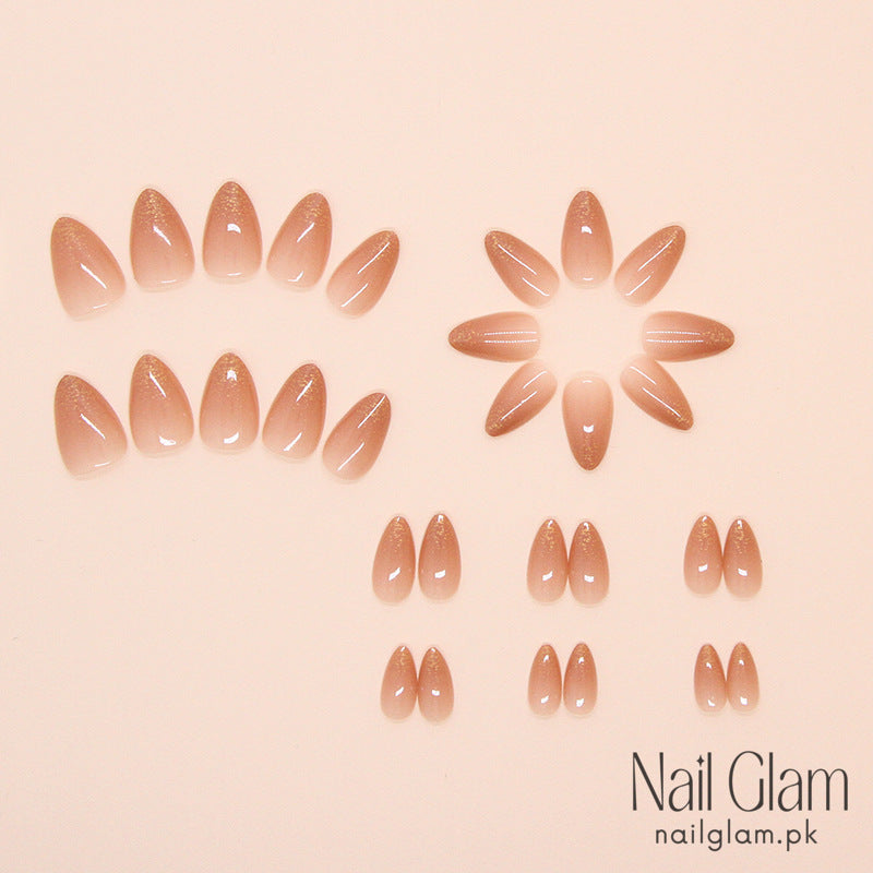 Golden Nude Ombre Press-On Nails (24 Pcs)- Nail Kit Included