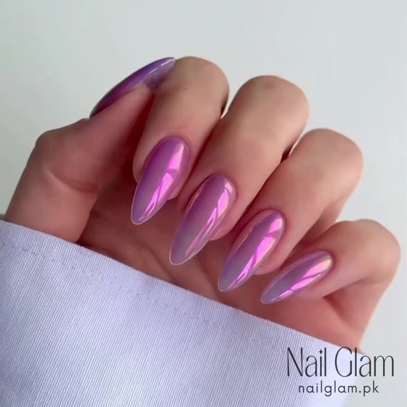 Nail Glam 112 - Lavender Chrome Press-On Nails(24 Pcs) - Nail Kit Included