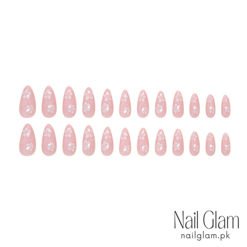 Nail Glam 113 - Blossom Pink Floral Press-On Nails (24 Pcs) - Nail Kit Included