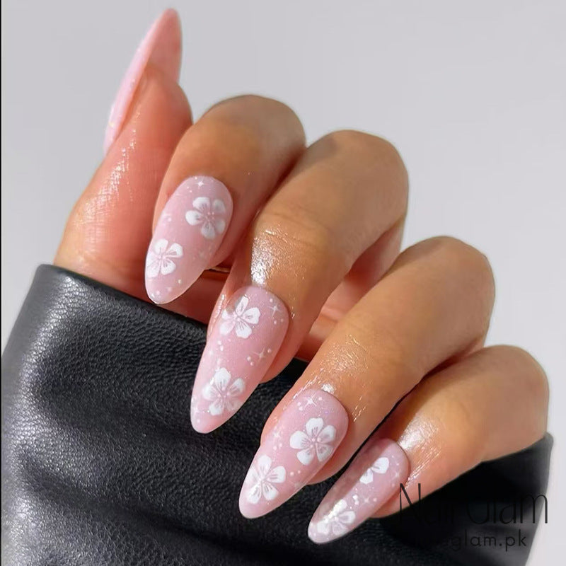 Blossom Pink Floral Press-On Nails (24 Pcs) - Nail Kit Included