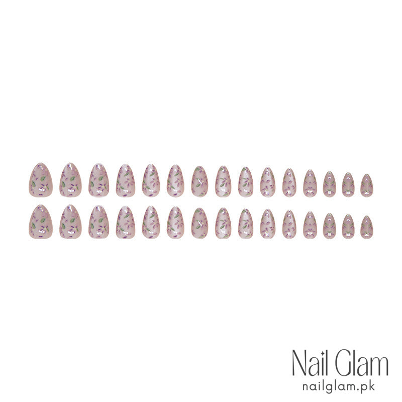 Nail Glam 123 - Lavender Whimsy Press-On Nail Set (24 Pcs) - Nail Kit Included