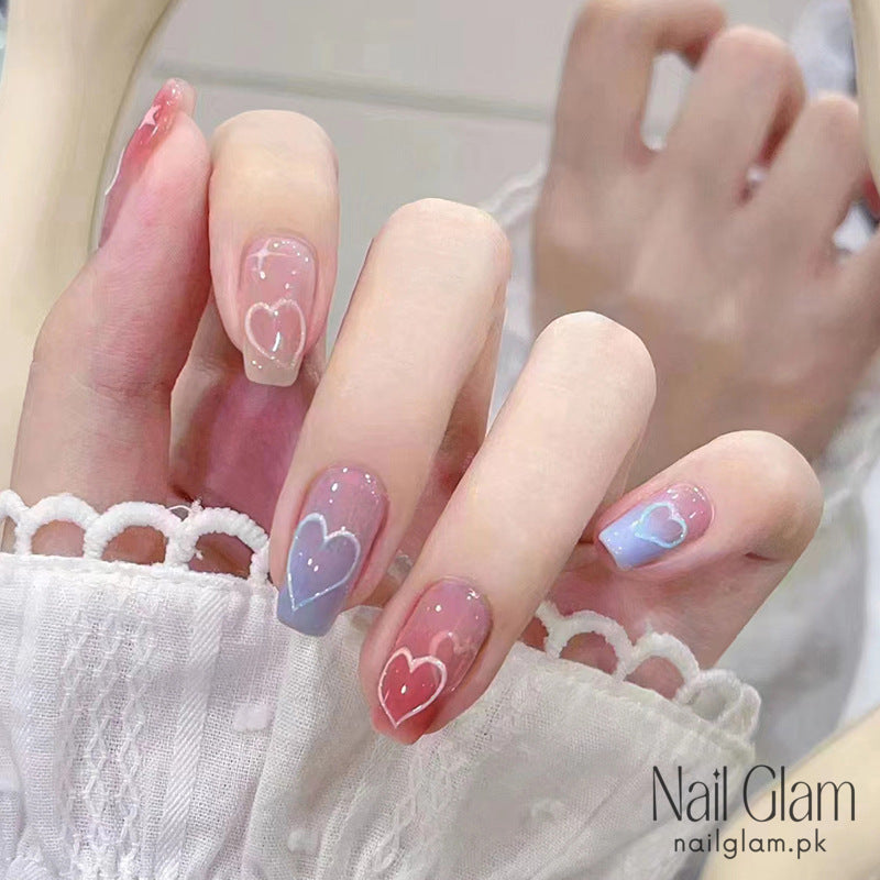 Starry Hearts Press-On Nails(24Pcs) - Nail Kit Included