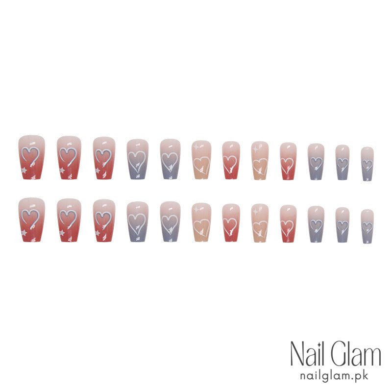 Starry Hearts Press-On Nails(24Pcs) - Nail Kit Included